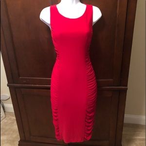 Red body con dress.